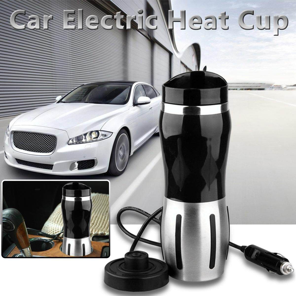 12V 400ml Car Stainless Steel Electric Heating Kettle Coffee Tea Milk Cup Mug Black Black (black)