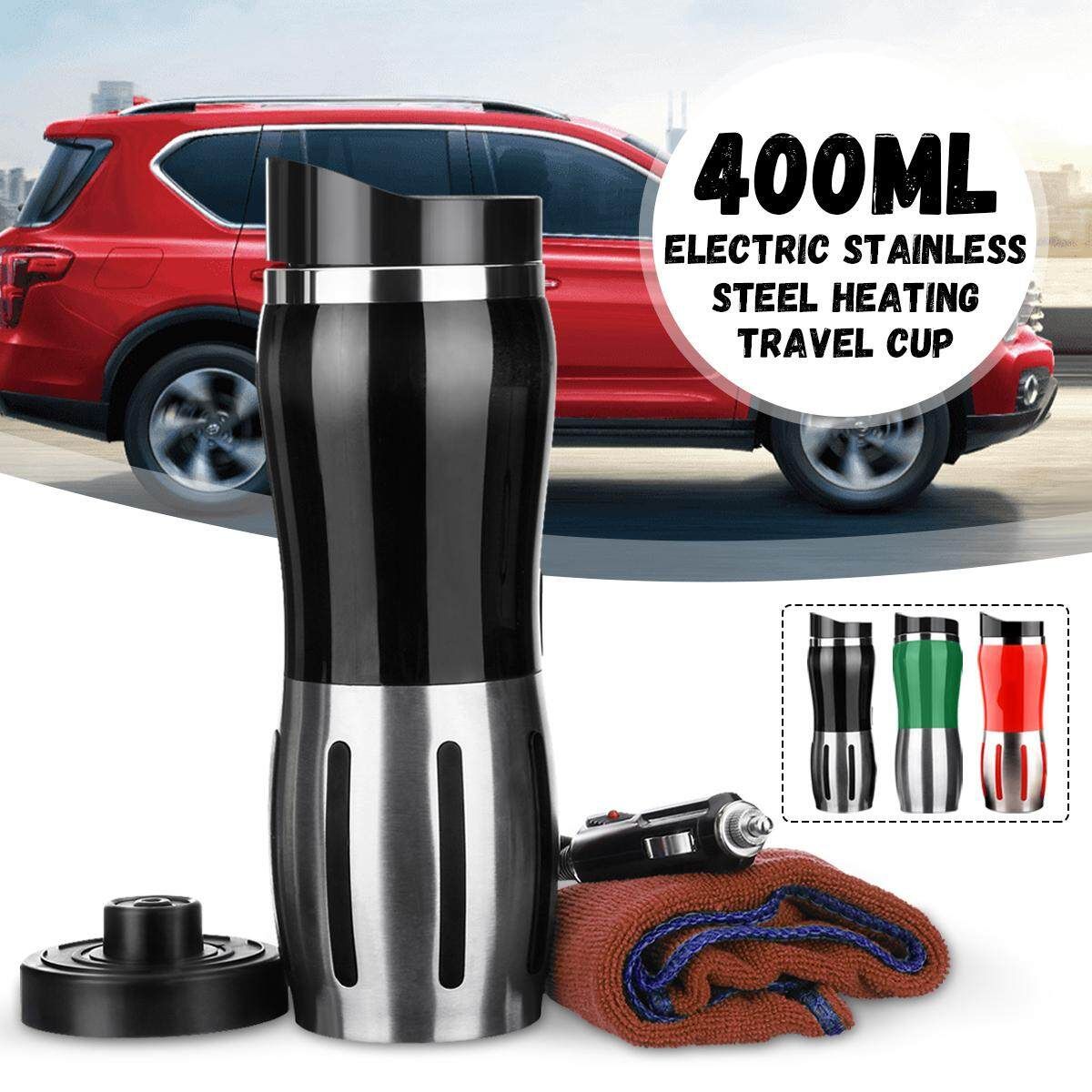 12V 400ml Car Stainless Steel Electric Heating Kettle Coffee Tea Milk Cup Mug Black Black (black)