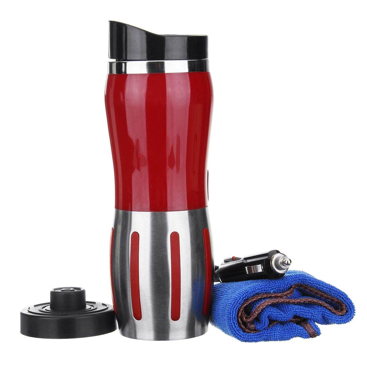 12V 400ml Car Stainless Steel Electric Heating Kettle Coffee Tea Milk Cup Mug Black Red (red)