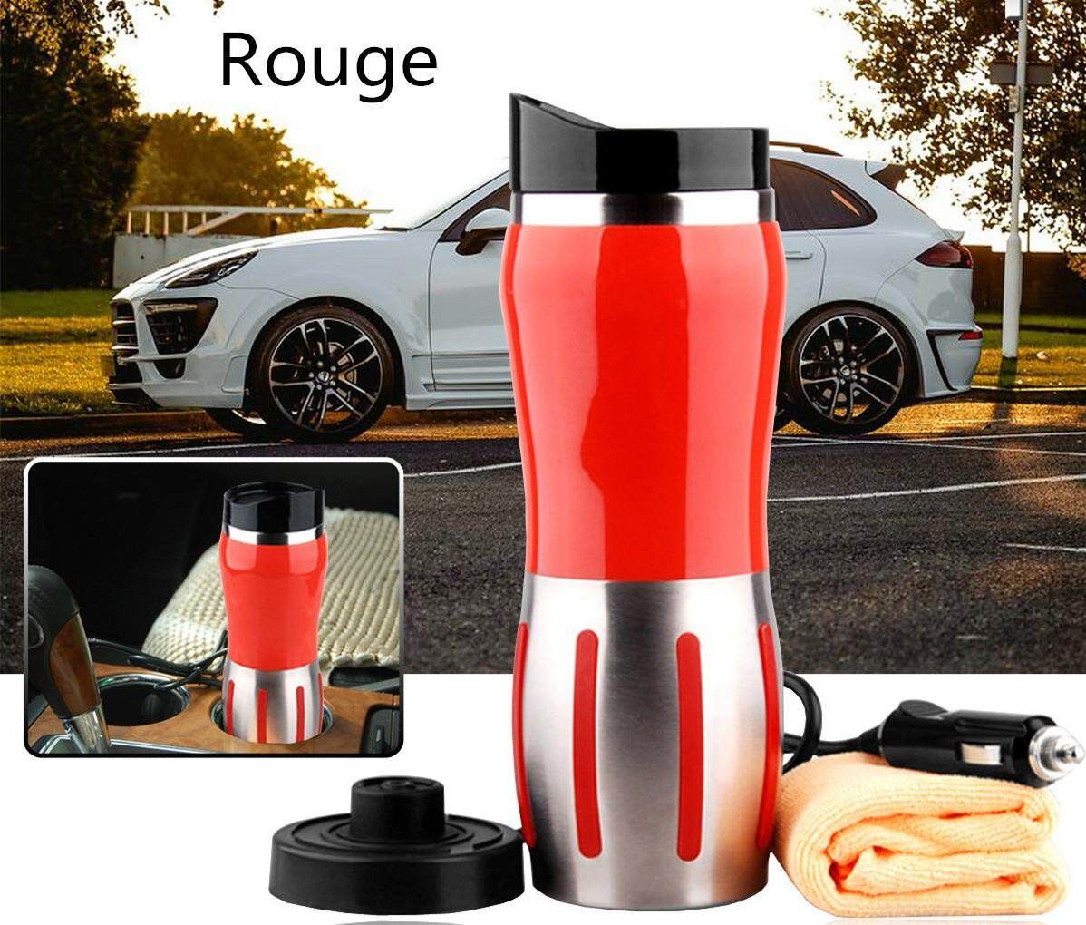12V 400ml Car Stainless Steel Electric Heating Kettle Coffee Tea Milk Cup Mug Black Red (red)