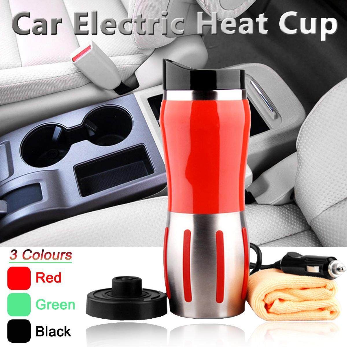 12V 400ml Car Stainless Steel Electric Heating Kettle Coffee Tea Milk Cup Mug Black Red (red)