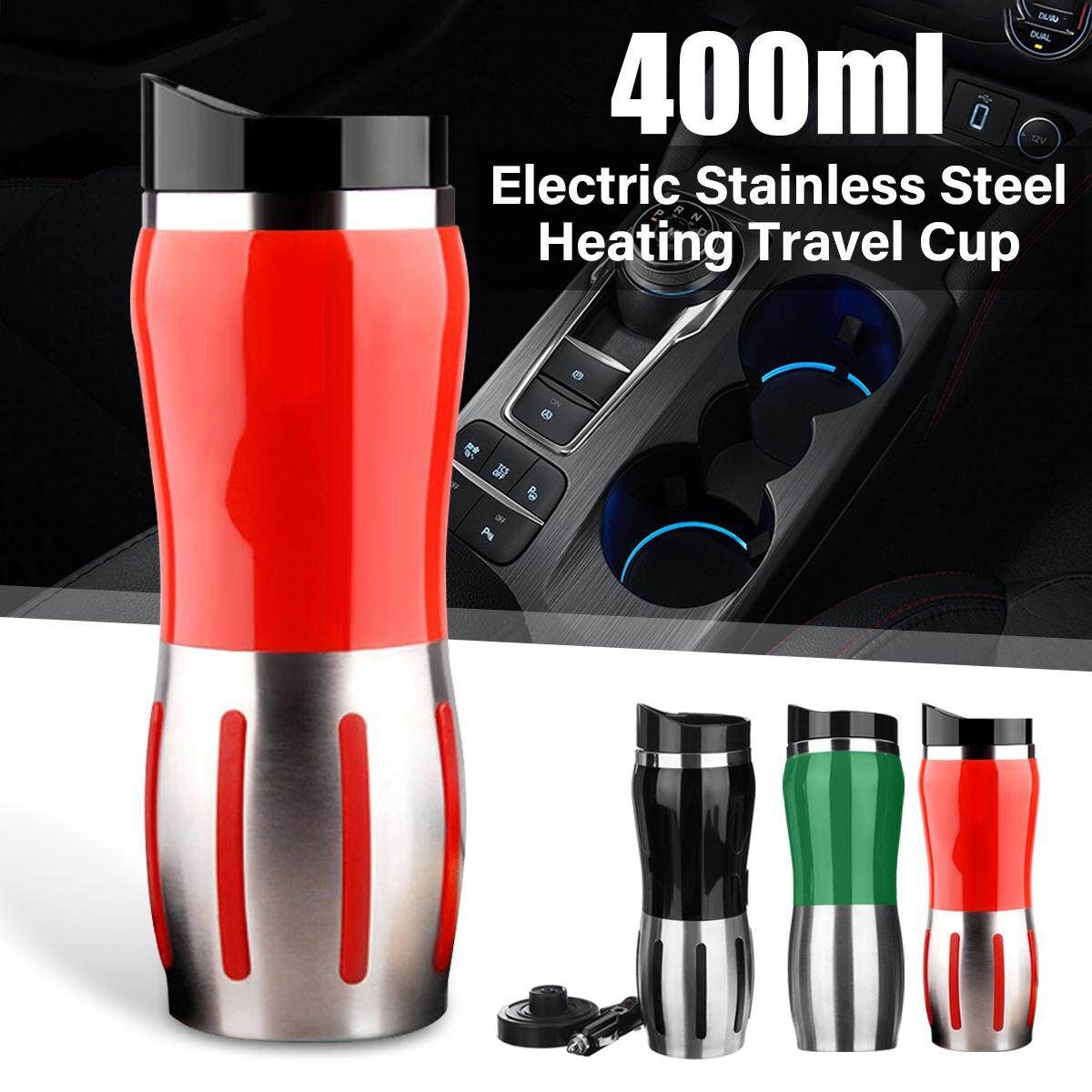 12V 400ml Car Stainless Steel Electric Heating Kettle Coffee Tea Milk Cup Mug Black Red (red)