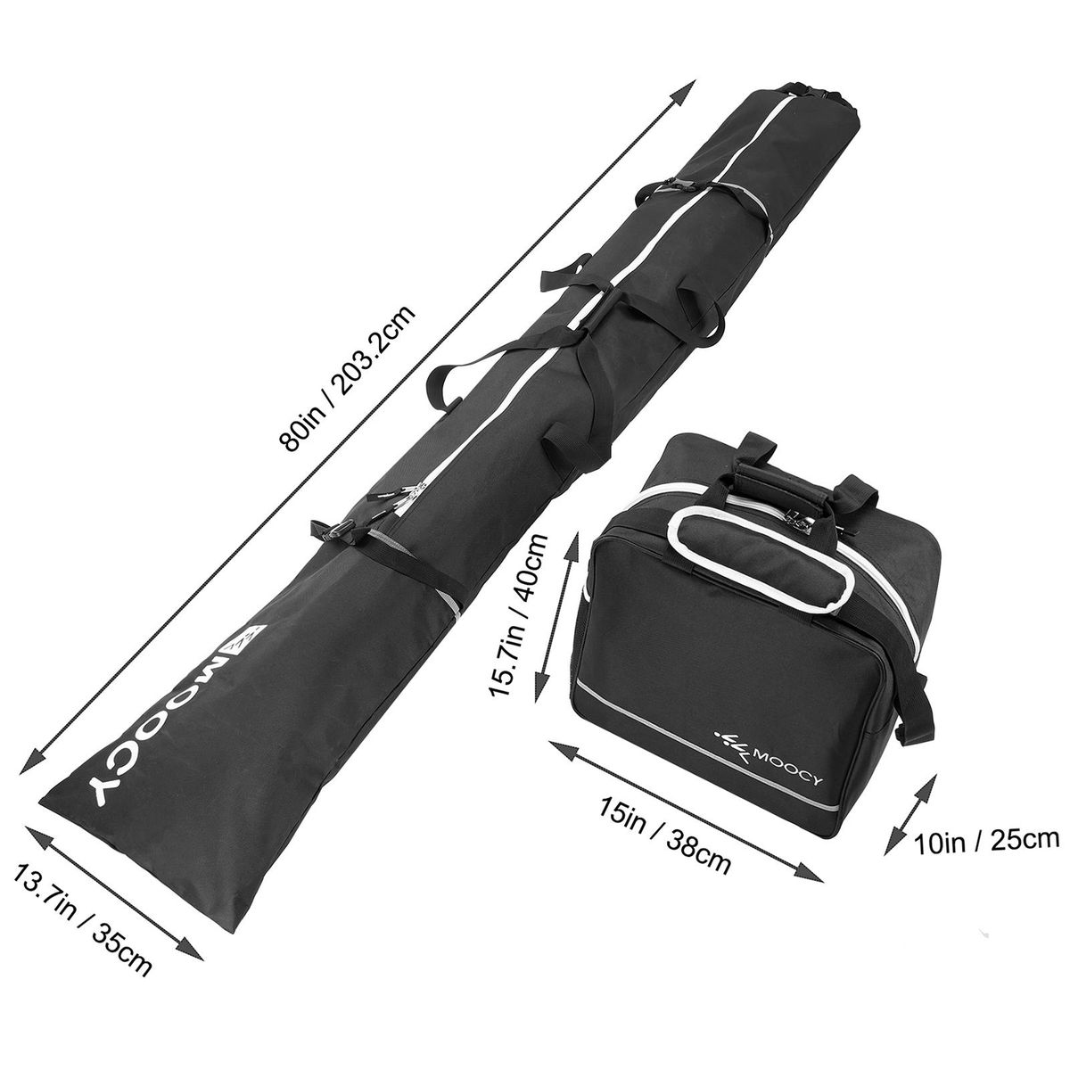 Skis and Boot Bag Combo Portable Skis Storage Bag Padded Waterproof Ski Travel Bags Large Capacity Boots Clothing Holder Organizer Fit Skis Up to 200 cm and Boots Up to US Size 13