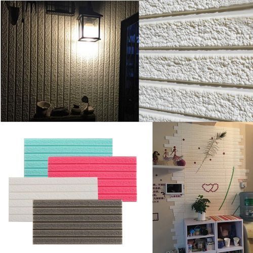 3D Stone Brick Soft Foam Thick Wallpaper Wall TV Bedroom Living Room Decor White/Rose/Blue/Dark Grey