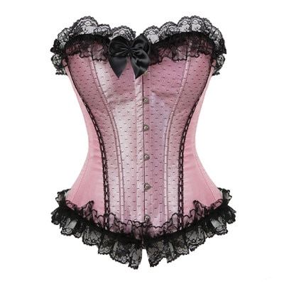 Girl's Pink Satin Lace Trim Overbust Corset Dancer Showgirl Barlesque-Pink