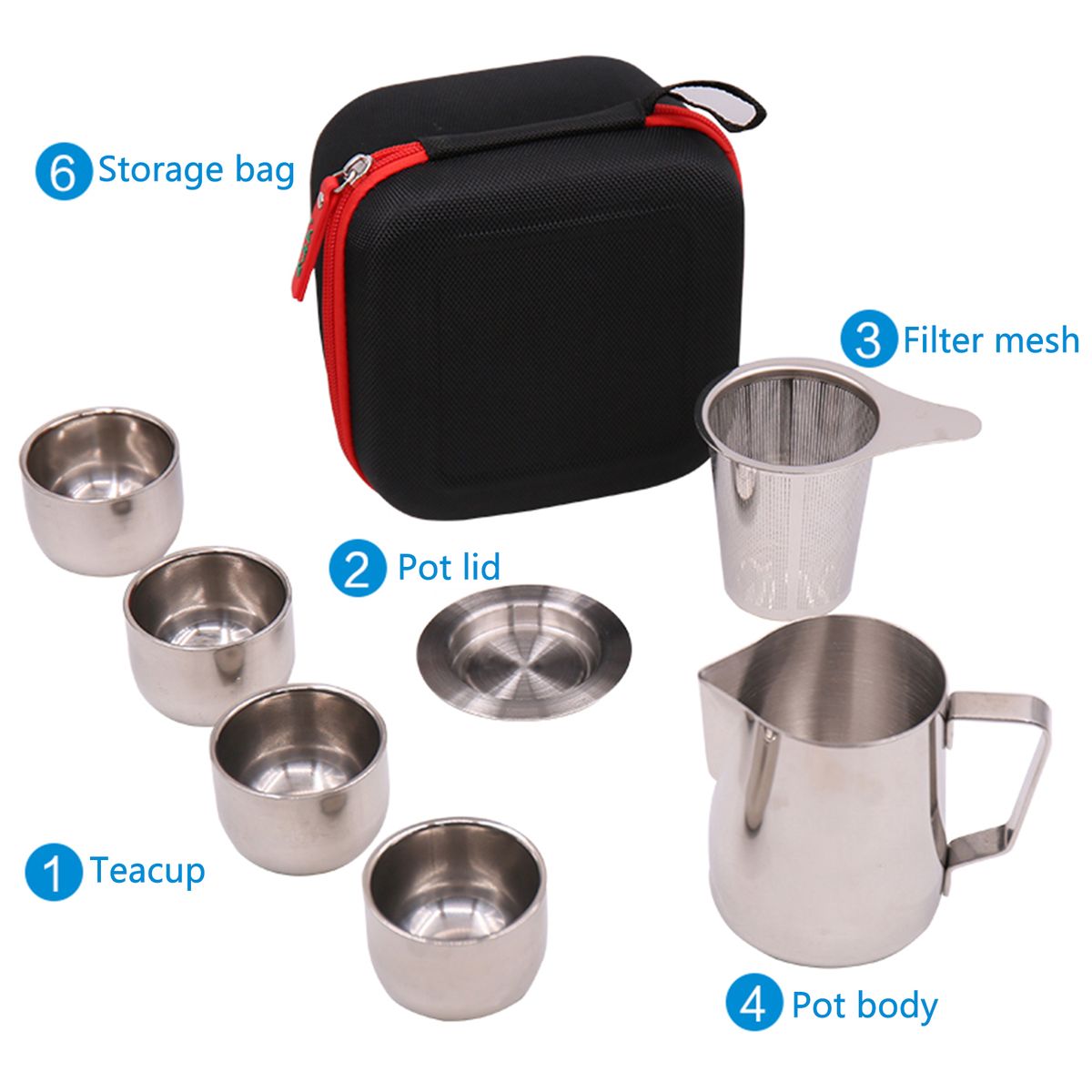 Stainless Steel Tea Set Teapot Teacups Outdoor Portable