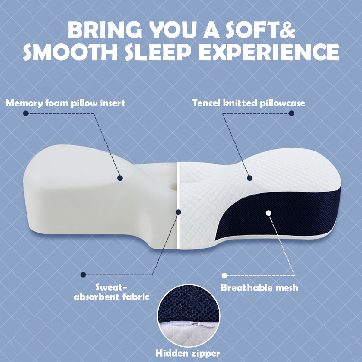 Contour Memory Foam Pillow With Washable Silk-Pillowcase