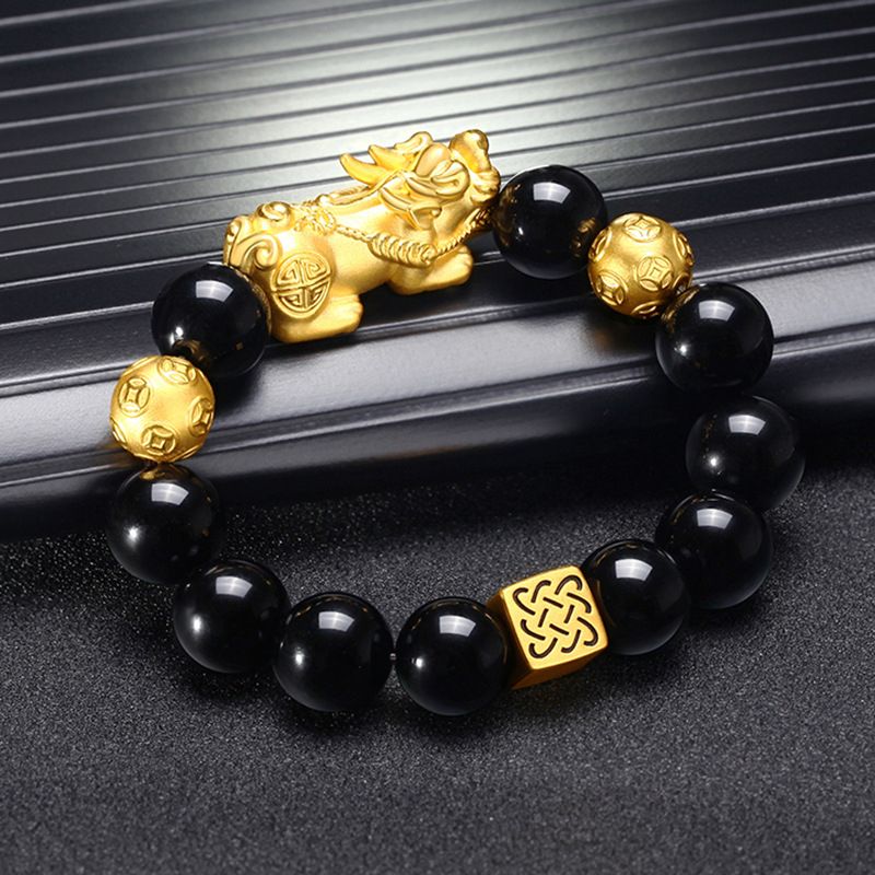 Mens Feng Shui Black Obsidian Wealth Bracelet