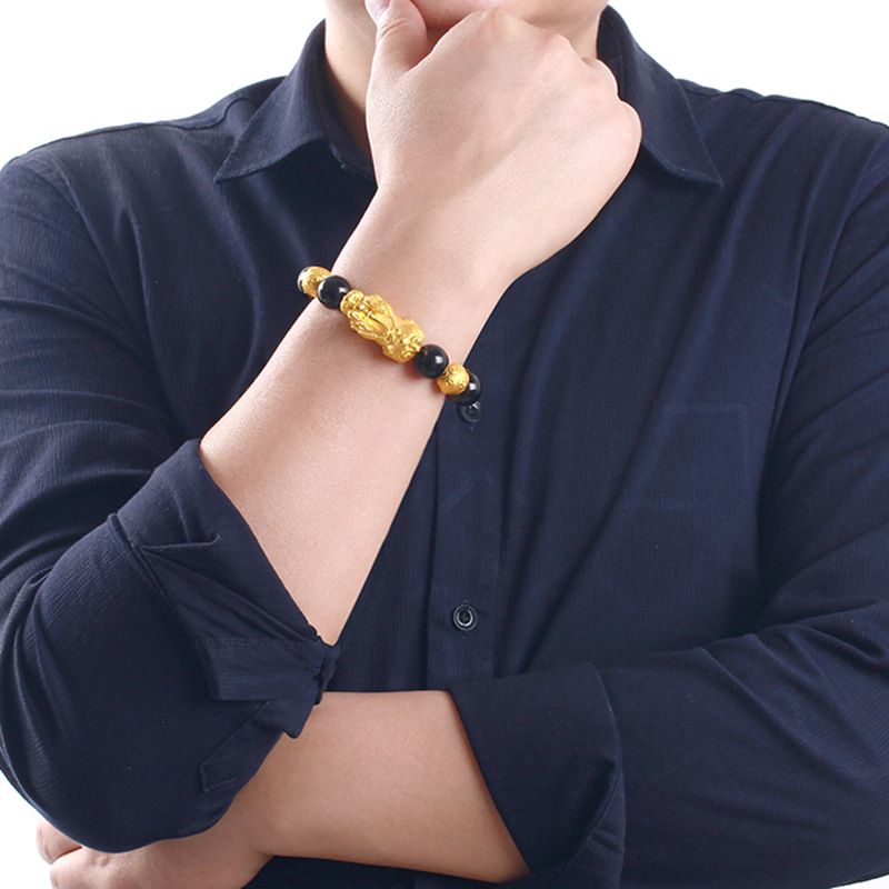 Mens Feng Shui Black Obsidian Wealth Bracelet