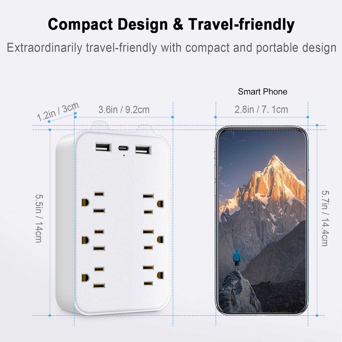 9-in-1 Surge Protector 6-Outlet Extender With 2 USB & 1