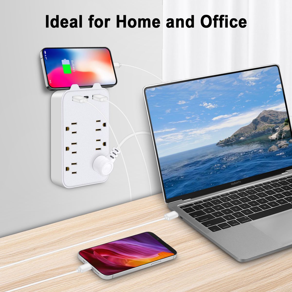 9-in-1 Surge Protector 6-Outlet Extender With 2 USB & 1