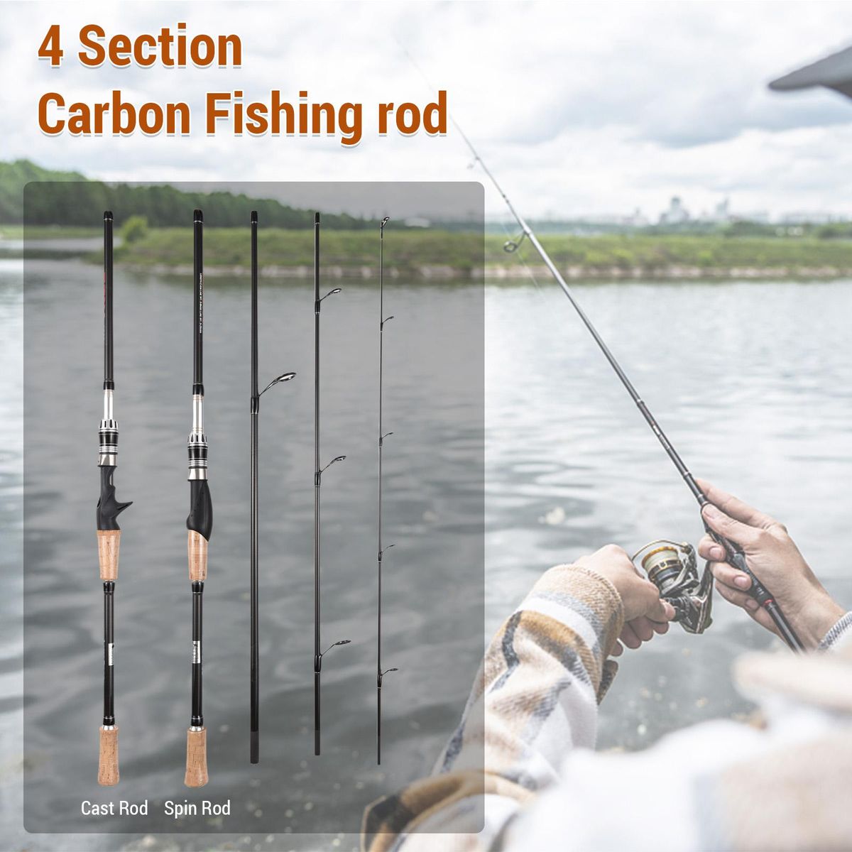 Fishing Rod for Freshwater and Saltwater Fishing 4-Section 2.1m / 2.4m Spinning Rod Casting Rod