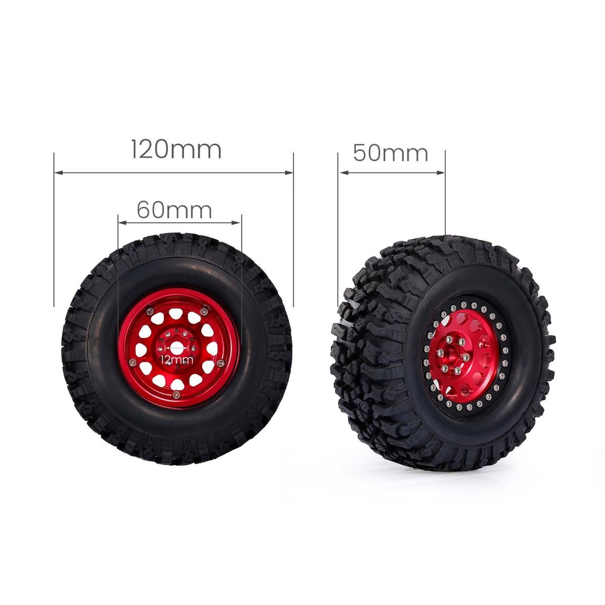 2PCS High Grip 2.2 Inch RC Rubber Tire Alloy Beadlock Rims Wheel Upgrade Parts for Traxxas Hsp Redcat Rc4wd Tamiya Axial scx10 D90 Hpi RC Crawler