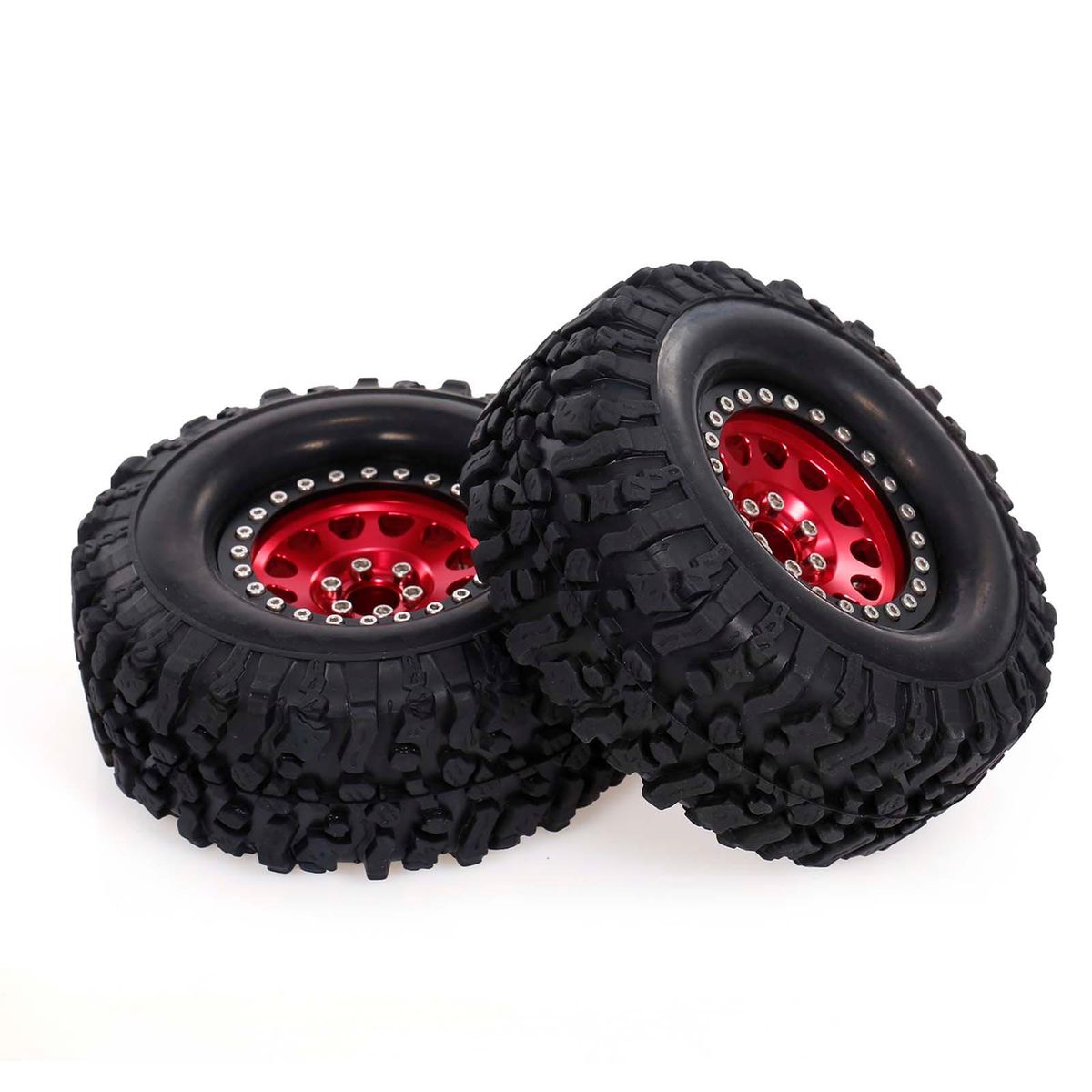 2PCS High Grip 2.2 Inch RC Rubber Tire Alloy Beadlock Rims Wheel Upgrade Parts for Traxxas Hsp Redcat Rc4wd Tamiya Axial scx10 D90 Hpi RC Crawler