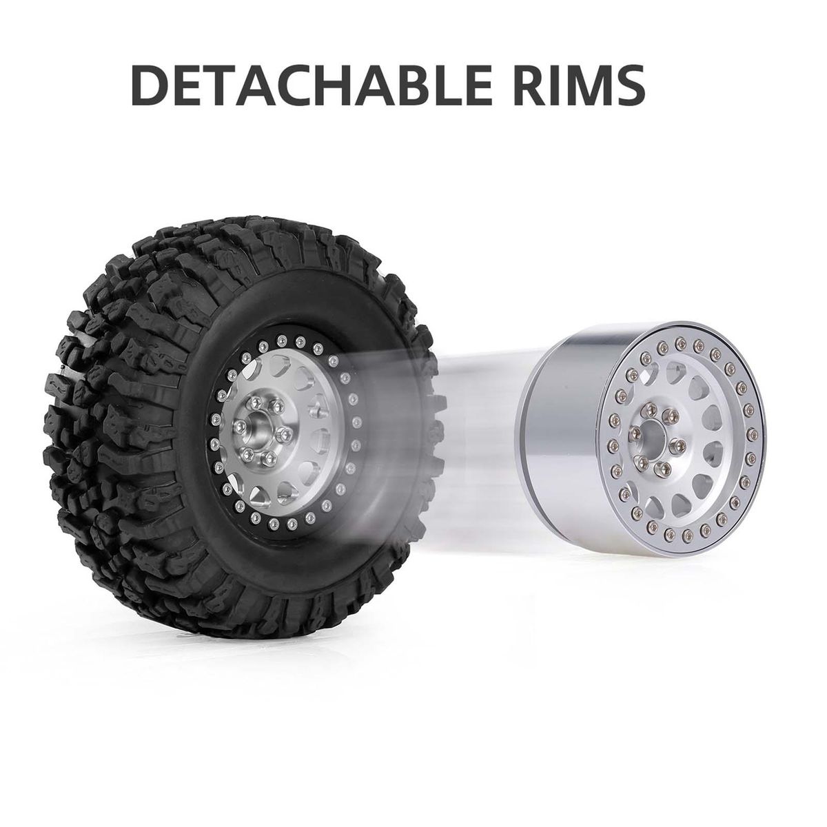 2PCS High Grip 2.2 Inch RC Rubber Tire Alloy Beadlock Rims Wheel Upgrade Parts for Traxxas Hsp Redcat Rc4wd Tamiya Axial scx10 D90 Hpi RC Crawler