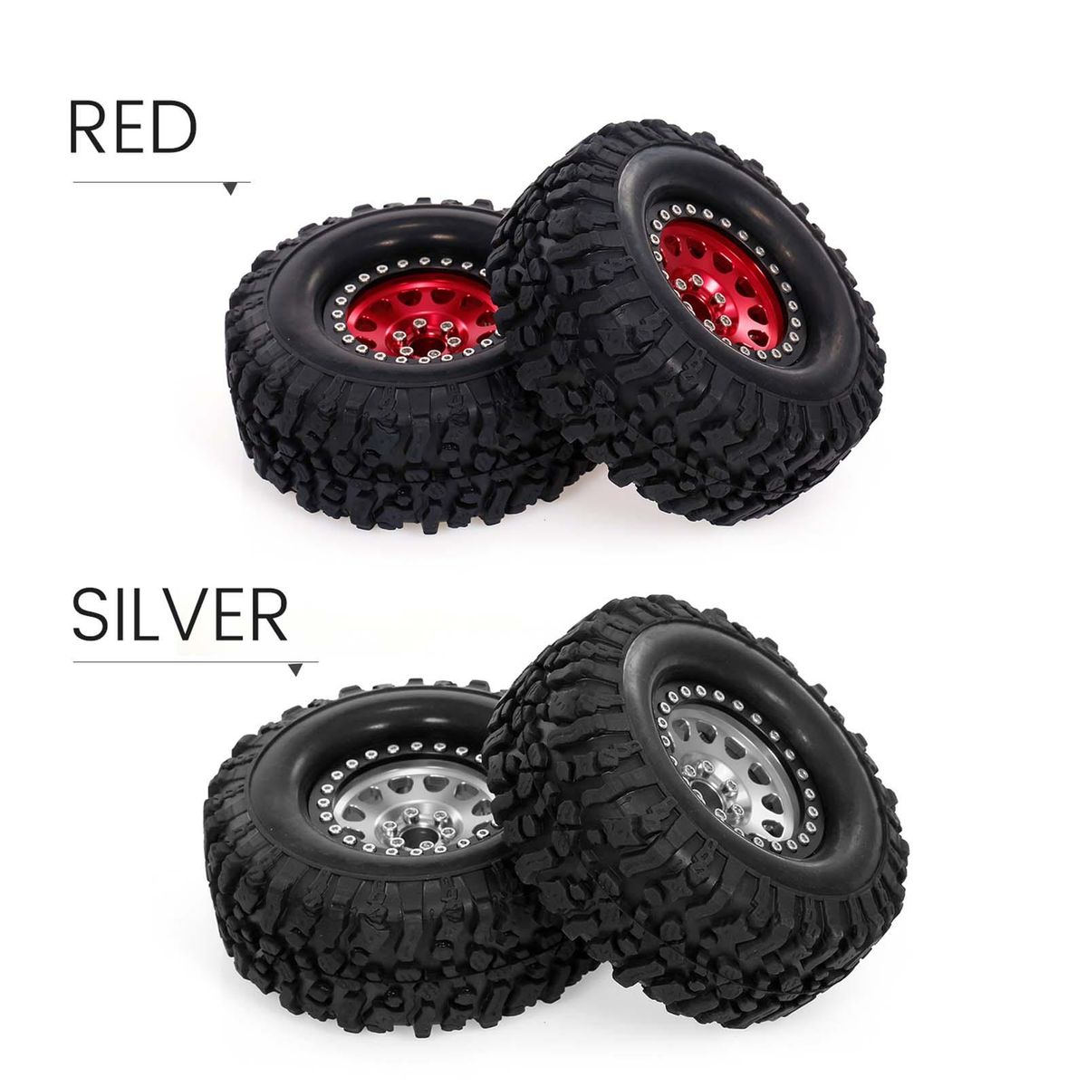 2PCS High Grip 2.2 Inch RC Rubber Tire Alloy Beadlock Rims Wheel Upgrade Parts for Traxxas Hsp Redcat Rc4wd Tamiya Axial scx10 D90 Hpi RC Crawler