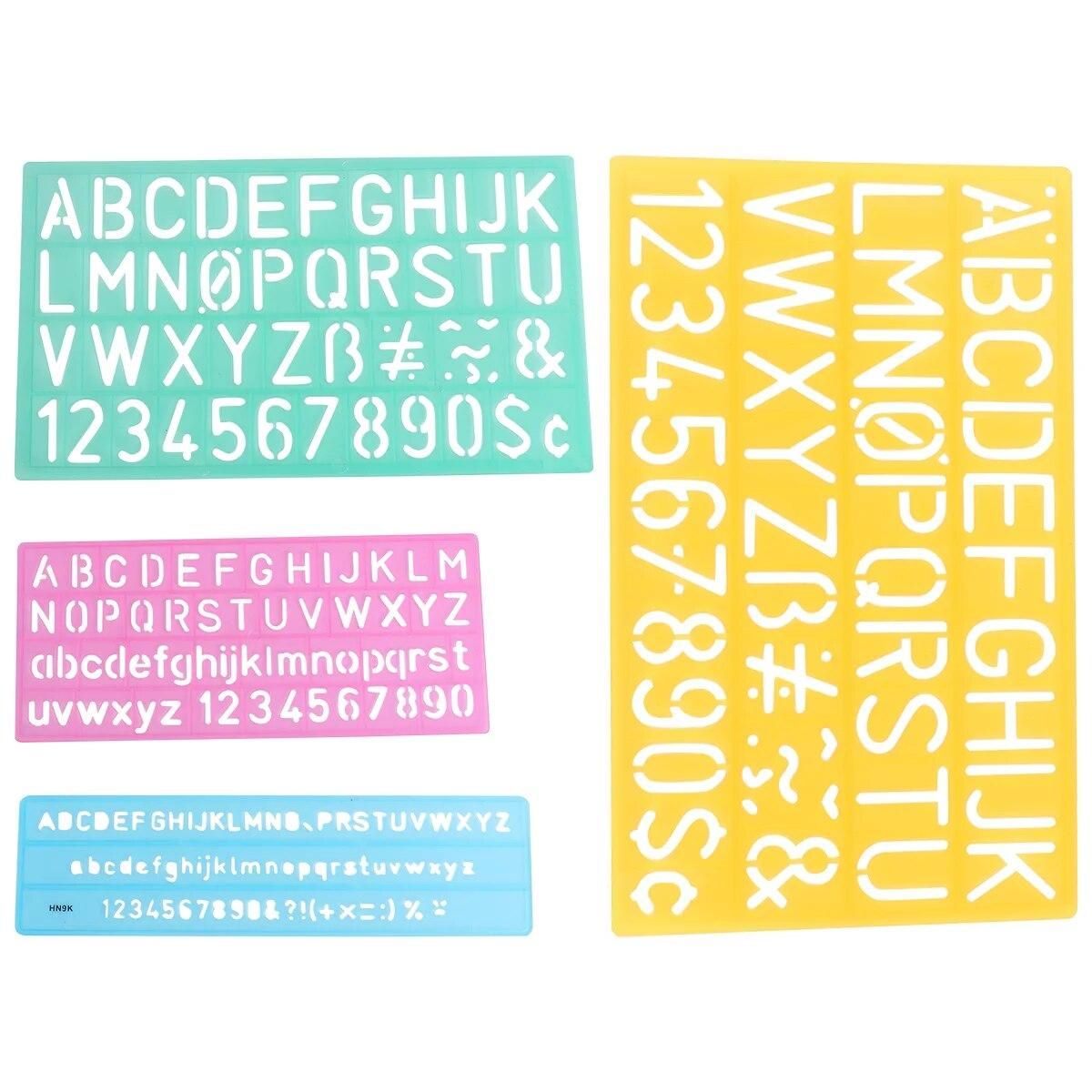 4pcs Letter Stencils Numbers Template Ruler Hollow Drawing Graffiti Tool for Drafting Painting Measuring