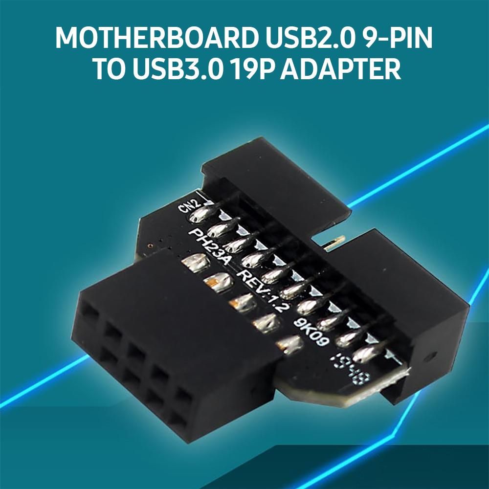 Computer Motherboard USB2.0 9-pin to USB3.0 19P Front Panel Connector Adapter Small Size Plug and Play for Computer Hardware
