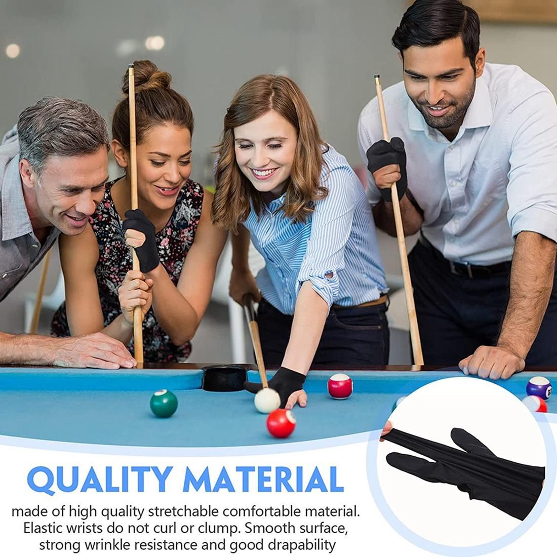 22 Pieces Billiard Gloves 3 Finger Cue Shooter Pool Gloves Sport Gloves for Women&Men Both Left and Right Hand,Black