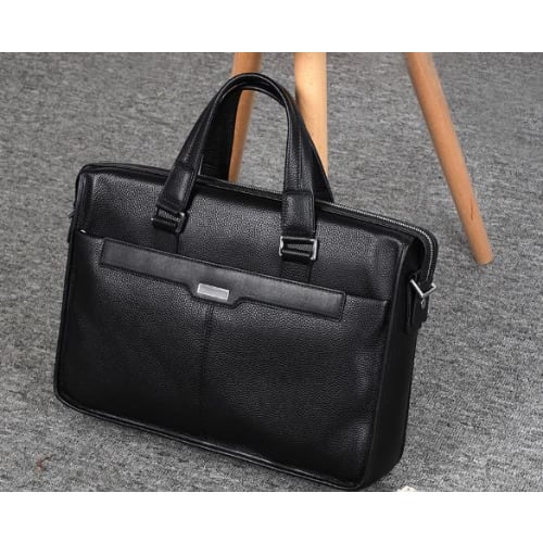 Male Computer 15.6" Briefcase Business Leather Men's Bag - Black