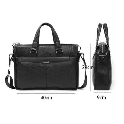 Male Computer 15.6" Briefcase Business Leather Men's Bag - Black