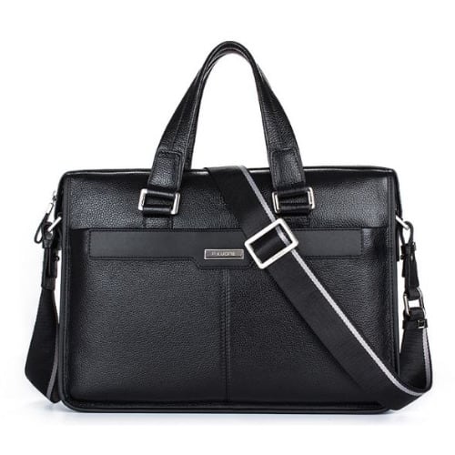 Male Computer 15.6" Briefcase Business Leather Men's Bag - Black