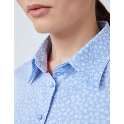 Women's Blue & White Dobby Floral Fitted Shirt