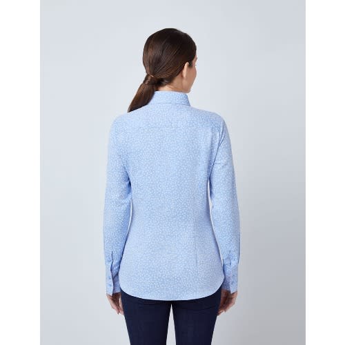 Women's Blue & White Dobby Floral Fitted Shirt