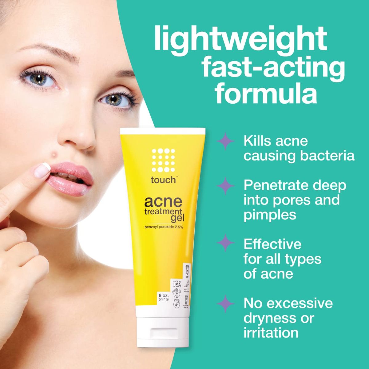 Benzoyl Peroxide 2.5% Acne Treatment Gel Cream - Pimples And Cystic Acne Spot Treatment- 227g