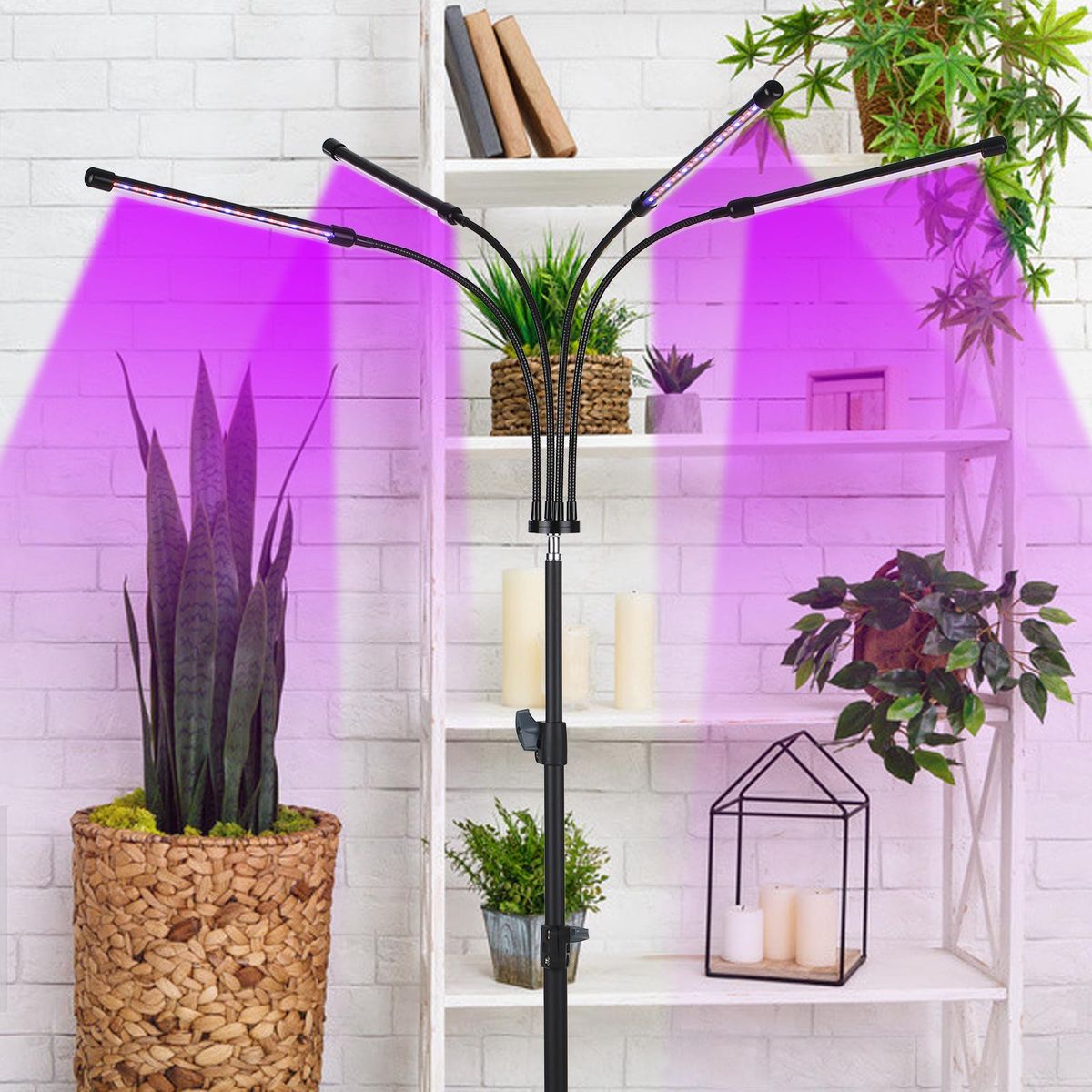 4-Headed LEDs Grow Light with Adjustable Tripod Stand Full Spectrum Plant Growing Lamp 10 Brightness Levels Red & Blue 3 Lighting Modes Timer Function 360° Flexible Hose for Seeding Flowering Fruiting