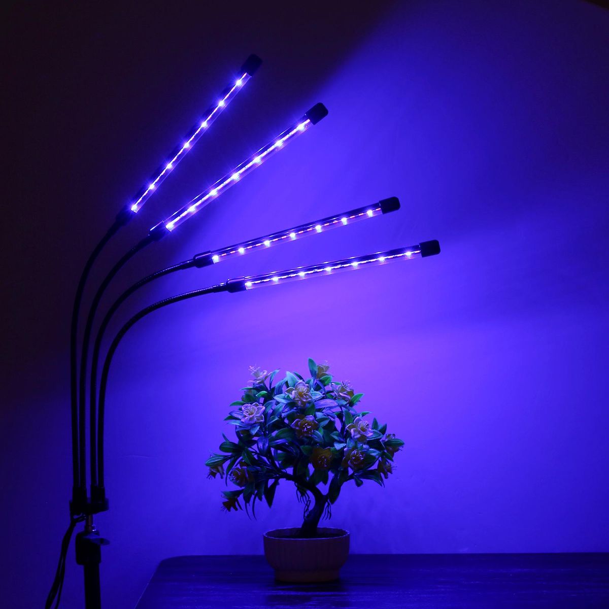 4-Headed LEDs Grow Light with Adjustable Tripod Stand Full Spectrum Plant Growing Lamp 10 Brightness Levels Red & Blue 3 Lighting Modes Timer Function 360° Flexible Hose for Seeding Flowering Fruiting