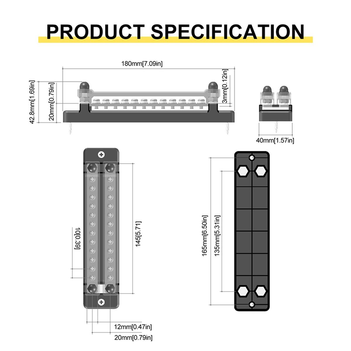 1 Set Power Distribution Box Heavy Duty Power Distribution Fuse Box Black
