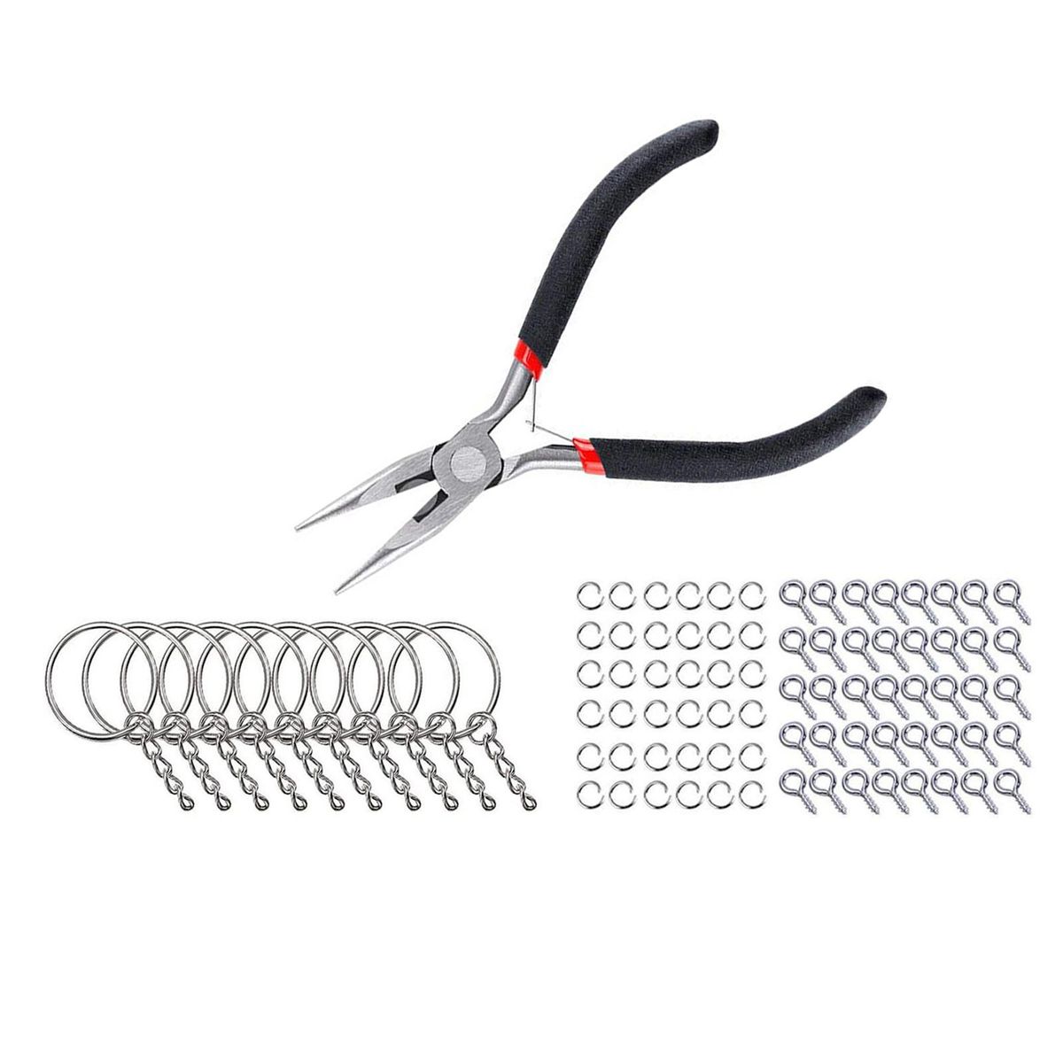 221x Split Key Rings With Chain Set Screw Eye Pins For Pendant Silver