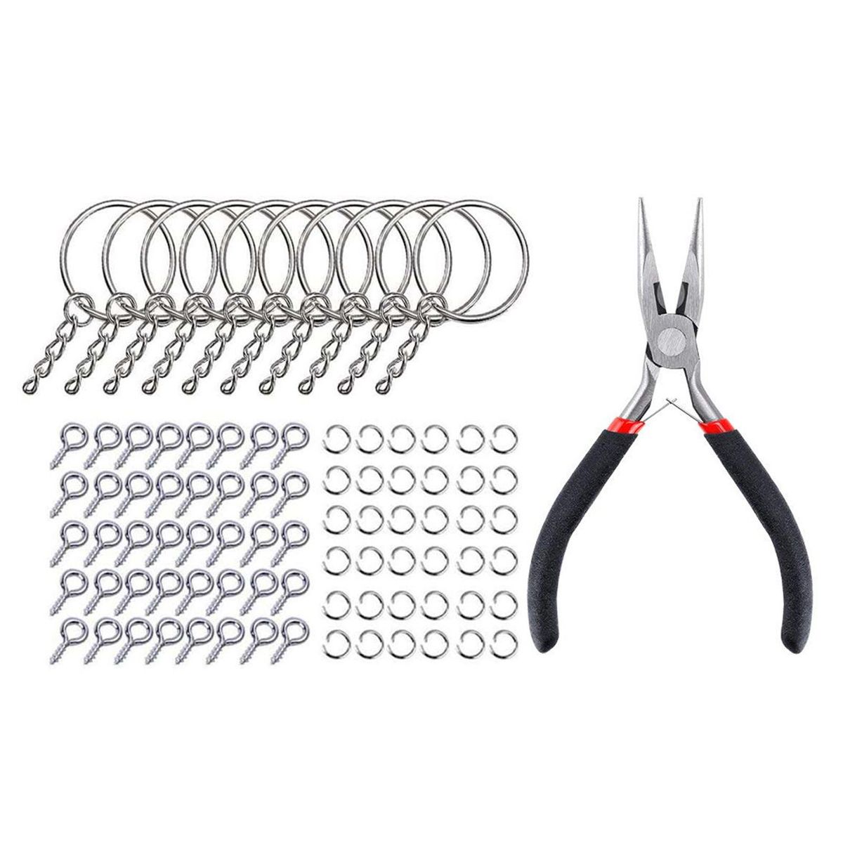 221x Split Key Rings With Chain Set Screw Eye Pins For Pendant Silver
