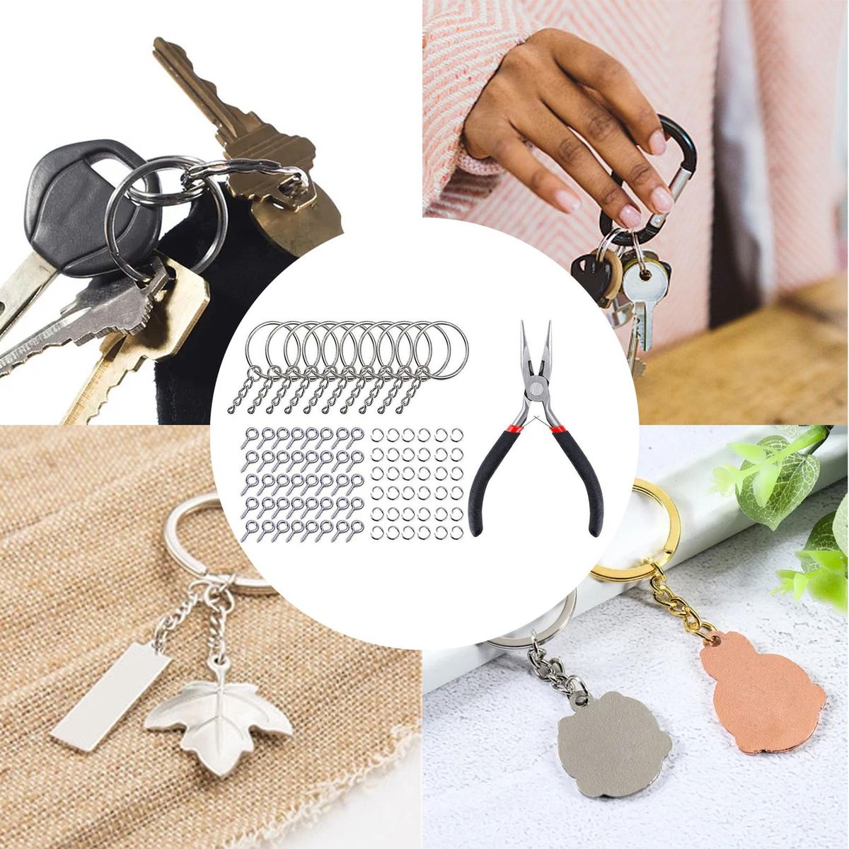 221x Split Key Rings With Chain Set Screw Eye Pins For Pendant Silver