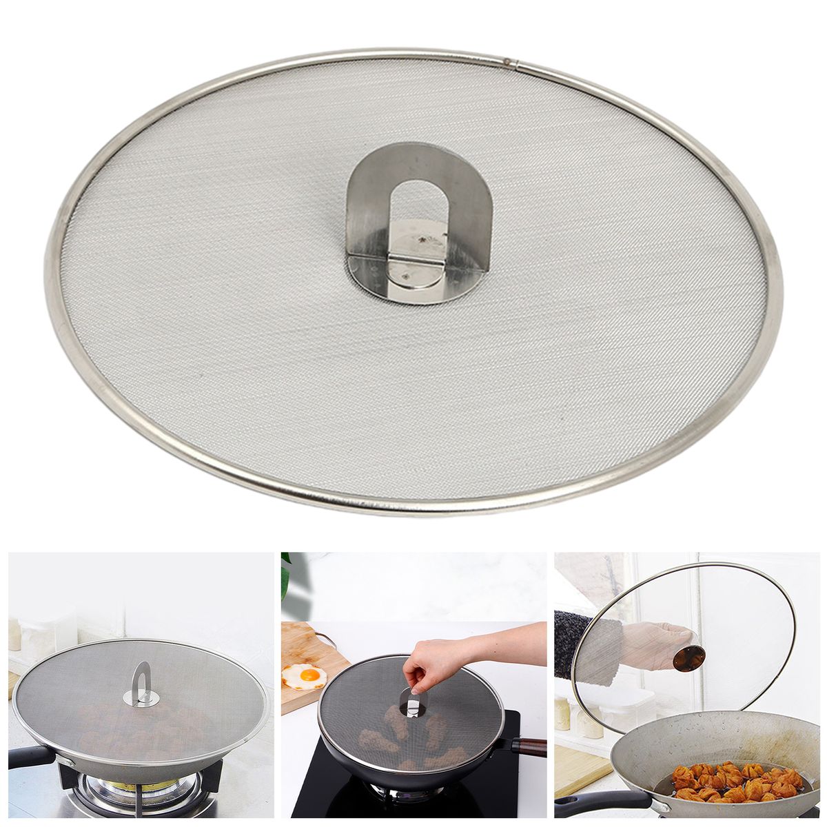 Foldable Handle Oil Splatter Screen Anti-slip Stainless-