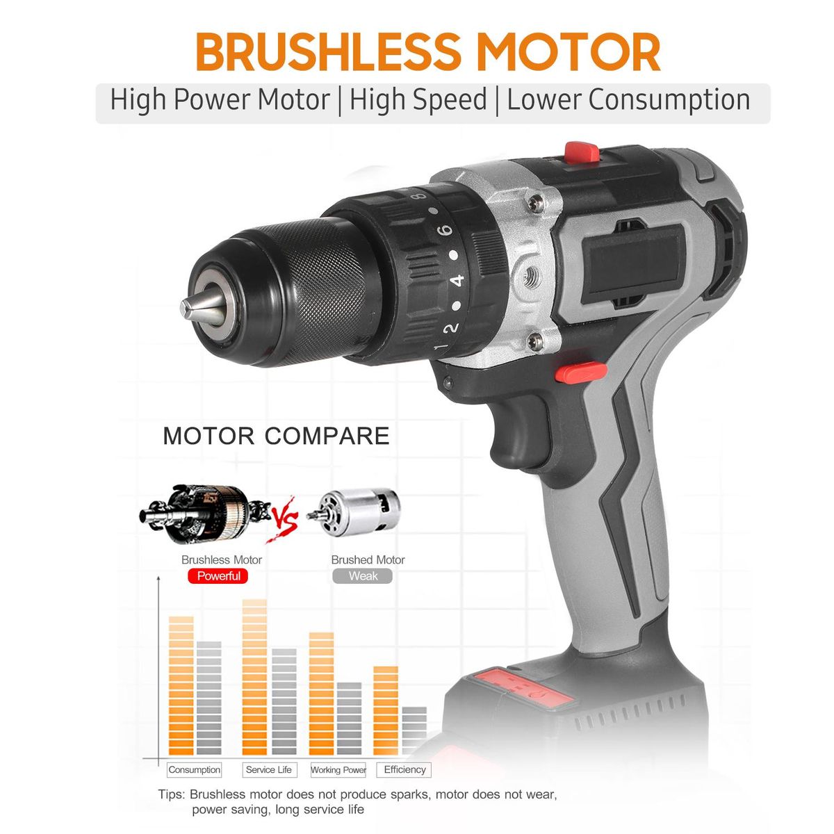 Cordless Drill Driver 21V 6.0A Battery Max Torque 200N.m 1/2 Inch Metal Keyless Chuck 20+3 Position 0-1550RMP Variable Speed Impact Hammer Drill Screwdriver With Plastic Tool Box
