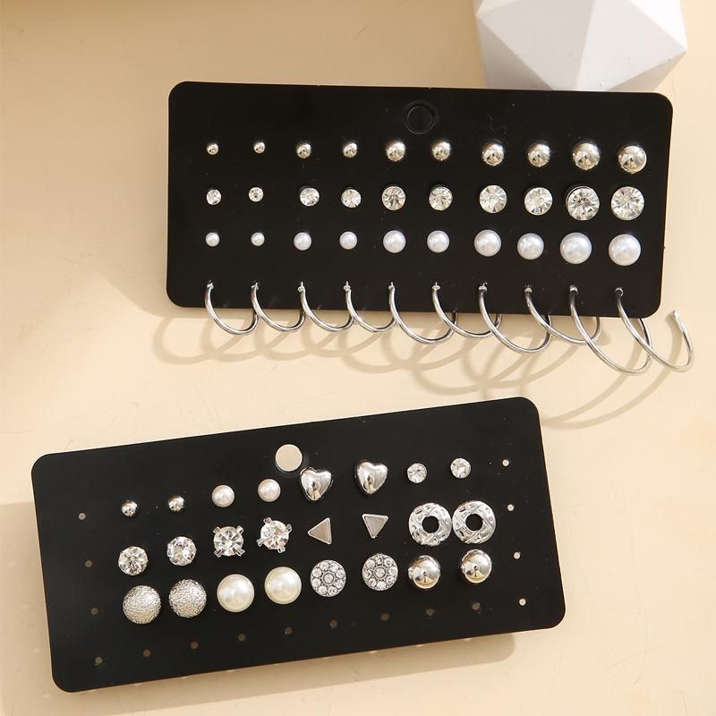 New Creative Simple Temperament Women's Earrings Silver Series Zircon Lovely 32 Pairs Of Sets
