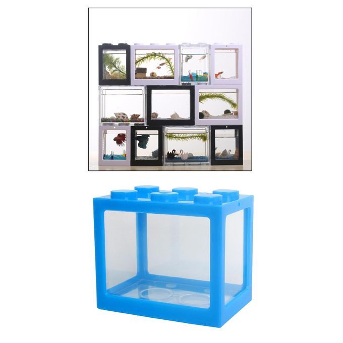 2 Pieces Aquarium Fish Tank Mini Building Blocks Spider Box Home Blue