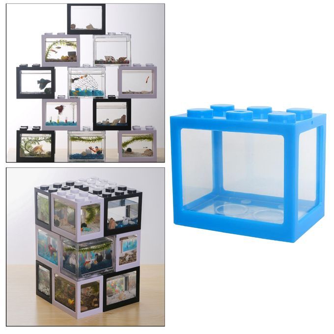 2 Pieces Aquarium Fish Tank Mini Building Blocks Spider Box Home Blue