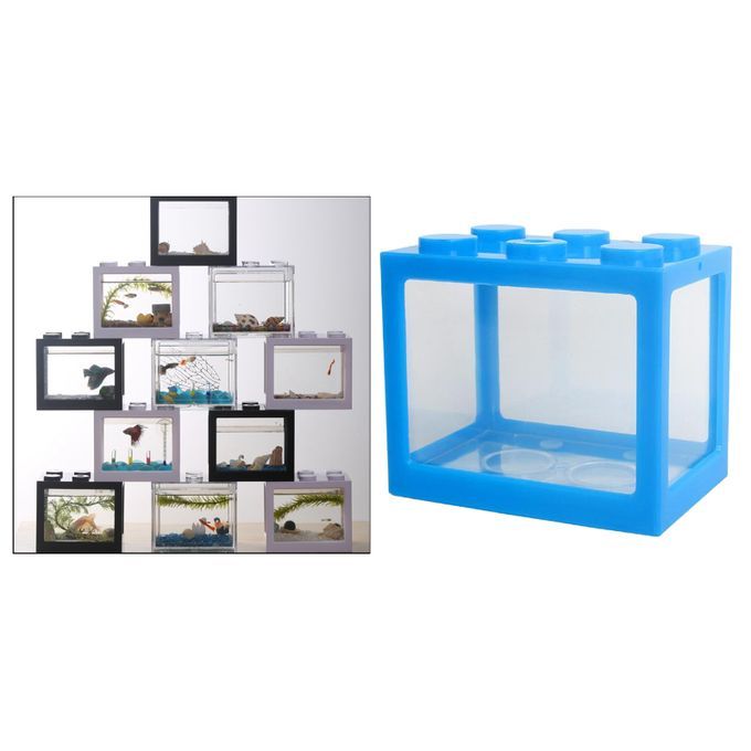 2 Pieces Aquarium Fish Tank Mini Building Blocks Spider Box Home Blue