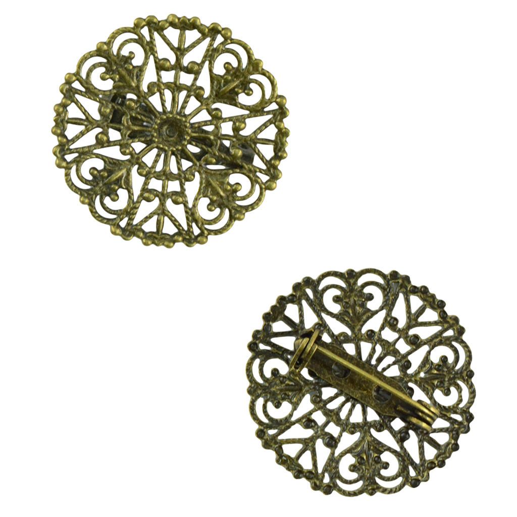 2X 10 Pieces Filigree Flower Blank Brooch Settings Lapel Pin Safety