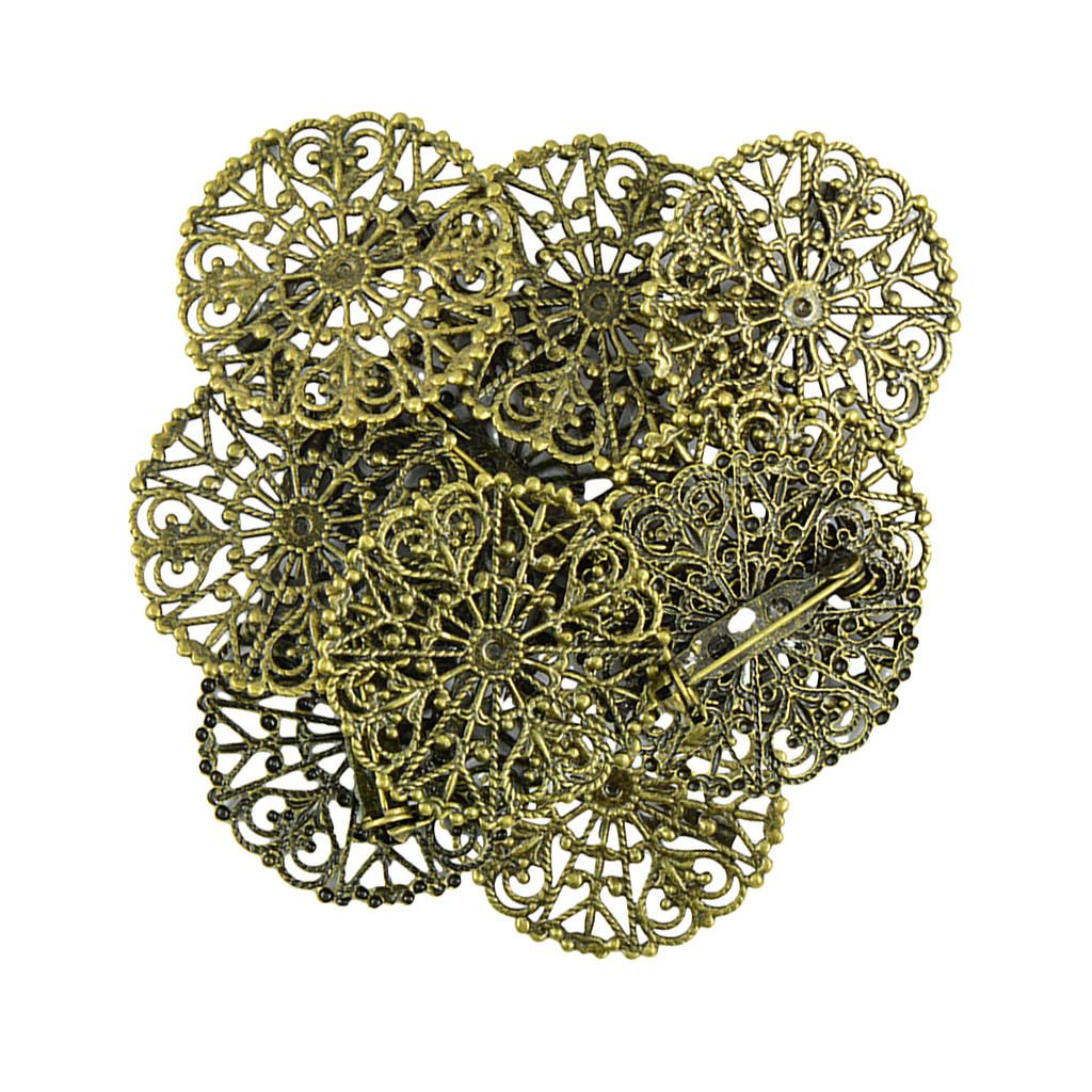 2X 10 Pieces Filigree Flower Blank Brooch Settings Lapel Pin Safety
