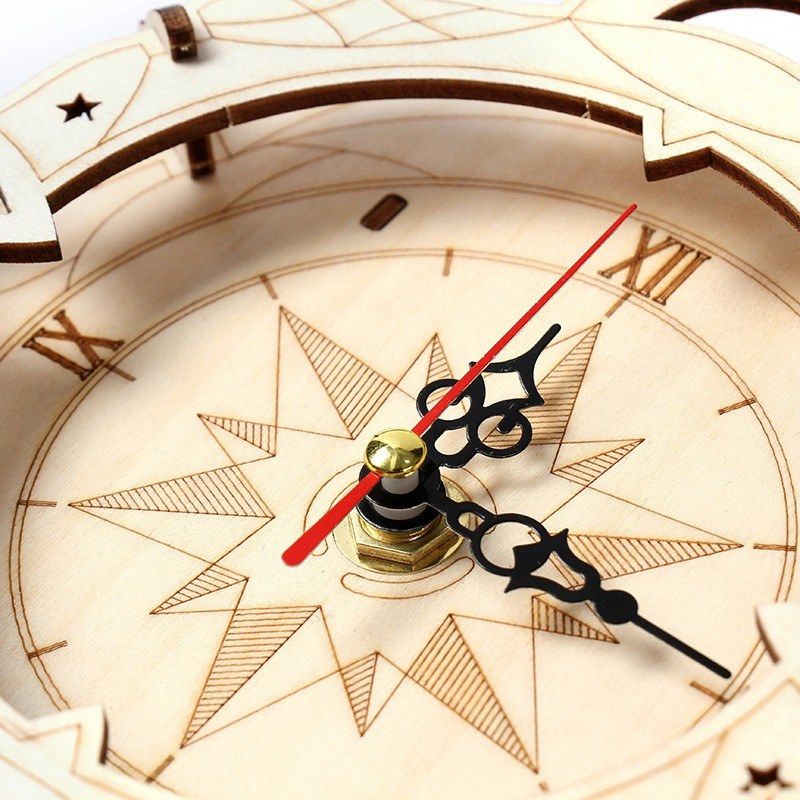 Retro Table Clock Three-dimensional Inserting Toy Wooden