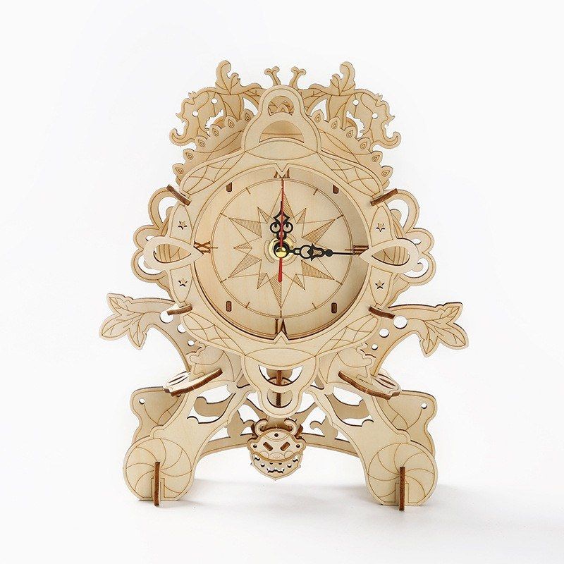 Retro Table Clock Three-dimensional Inserting Toy Wooden