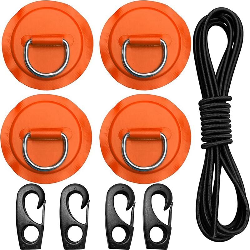 Pad Eye Cord KitD-Ring Bungee Shock CordHooks-Deck Lashing Ring with Plate for Boat Kayak AccessoriesOrange