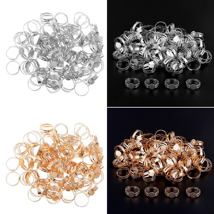 200Pcs 8mm Adjustable Flat Cabochon Ring Pad Bases Blank Findings