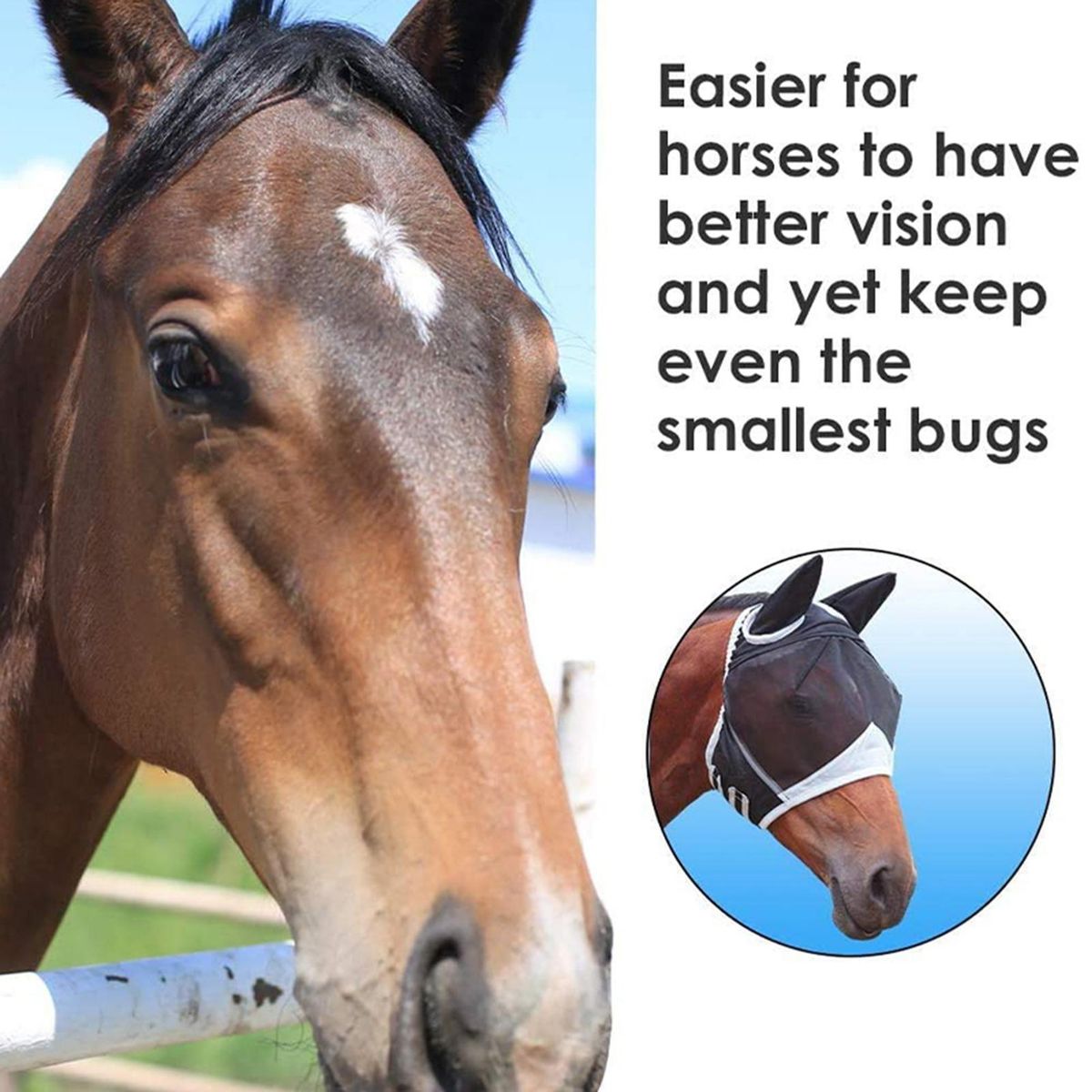 Breathable Fastener Tape Horse Mask Horse Eye Shield Anti-mosquito Mask Mesh Mask with Ears UV Protection Removable Horse Mask