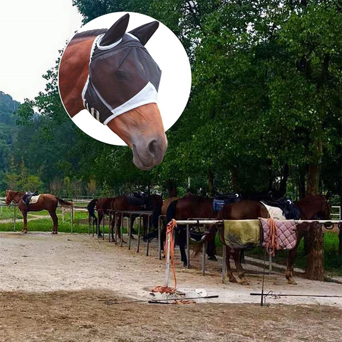 Breathable Fastener Tape Horse Mask Horse Eye Shield Anti-mosquito Mask Mesh Mask with Ears UV Protection Removable Horse Mask