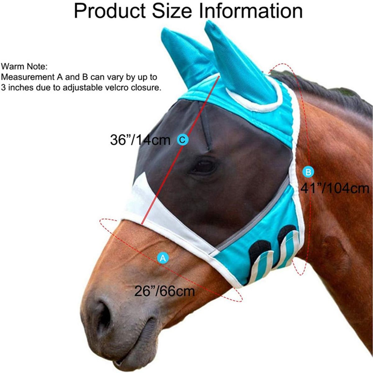 Breathable Fastener Tape Horse Mask Horse Eye Shield Anti-mosquito Mask Mesh Mask with Ears UV Protection Removable Horse Mask